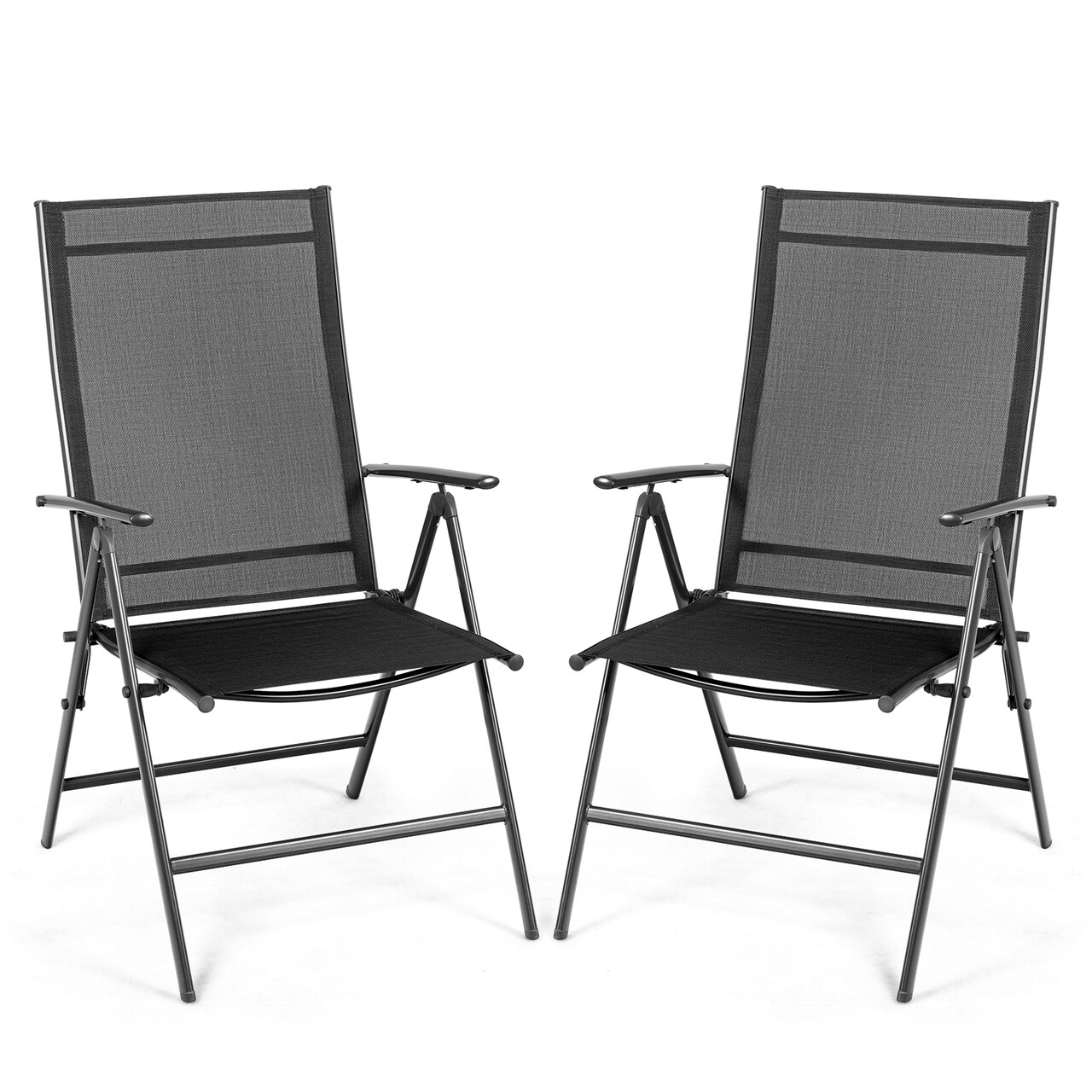 Set of 2 Adjustable Portable Patio Folding Dining Chair Recliner -Black